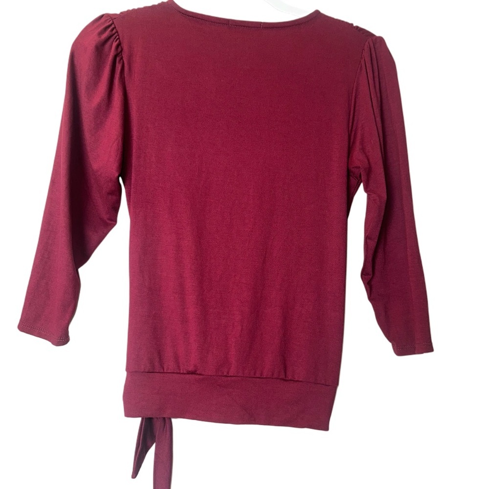 Loveappella Elegant Burgundy Faux Tie Wrap Top Size Small New WOT - Picture 9 of 9